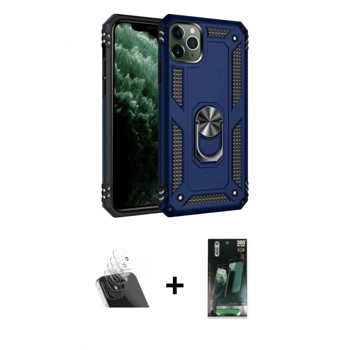 MARSİLYAN™- iPhone 11 Pro Kılıf Ahenk Klasik Koleksiyonu - Şeffaf 360 Full Body Arka Koruyucu + Kamera Lens Koruma Cam - SF