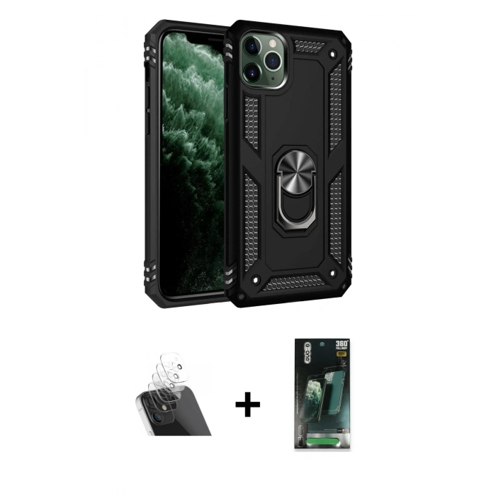 MARSİLYAN™- iPhone 11 Pro Kılıf Ahenk Klasik Koleksiyonu - Şeffaf 360 Full Body Arka Koruyucu + Kamera Lens Koruma Cam - SF