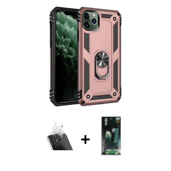 MARSİLYAN™- iPhone 11 Pro Kılıf Ahenk Klasik Koleksiyonu - Şeffaf 360 Full Body Arka Koruyucu + Kamera Lens Koruma Cam - SF