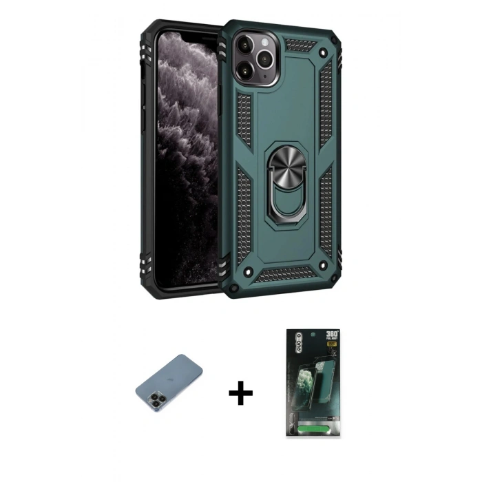 MARSİLYAN™- iPhone 11 Pro Kılıf Ahenk Klasik Koleksiyonu - Şeffaf 360 Full Body Arka Koruyucu + Shine Kamera Lens Koruma Cam - SH