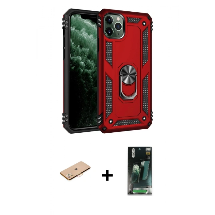 MARSİLYAN™- iPhone 11 Pro Kılıf Ahenk Klasik Koleksiyonu - Şeffaf 360 Full Body Arka Koruyucu + Renkli Kamera Lens Koruma Cam - TU