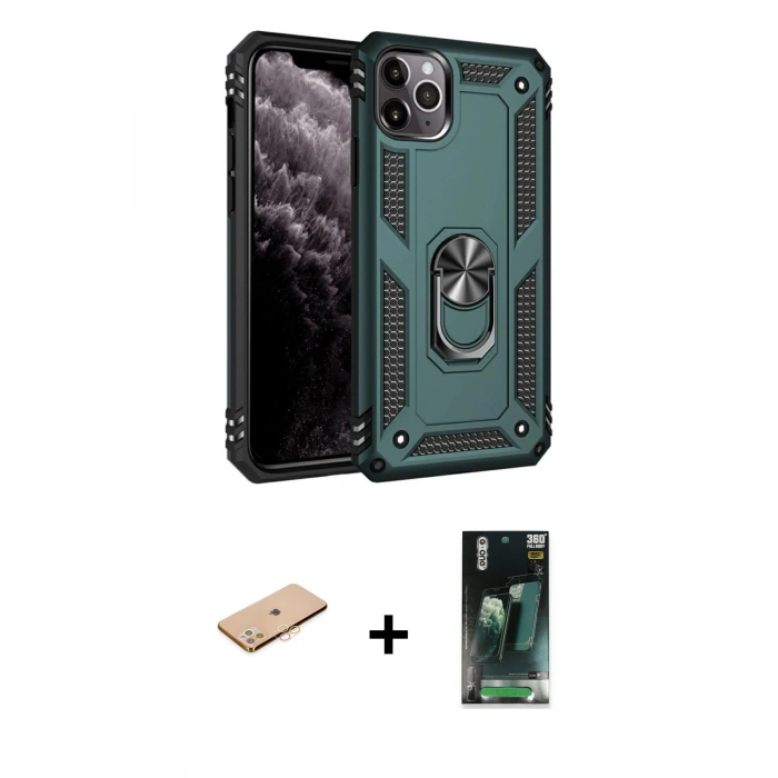 MARSİLYAN™- iPhone 11 Pro Kılıf Ahenk Klasik Koleksiyonu - Şeffaf 360 Full Body Arka Koruyucu + Renkli Kamera Lens Koruma Cam - TU