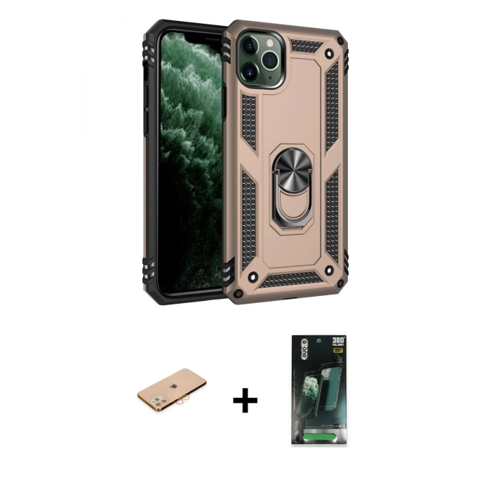 MARSİLYAN™- iPhone 11 Pro Kılıf Ahenk Klasik Koleksiyonu - Şeffaf 360 Full Body Arka Koruyucu + Renkli Kamera Lens Koruma Cam - TU