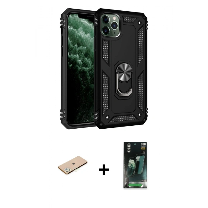 MARSİLYAN™- iPhone 11 Pro Kılıf Ahenk Klasik Koleksiyonu - Şeffaf 360 Full Body Arka Koruyucu + Renkli Kamera Lens Koruma Cam - YL