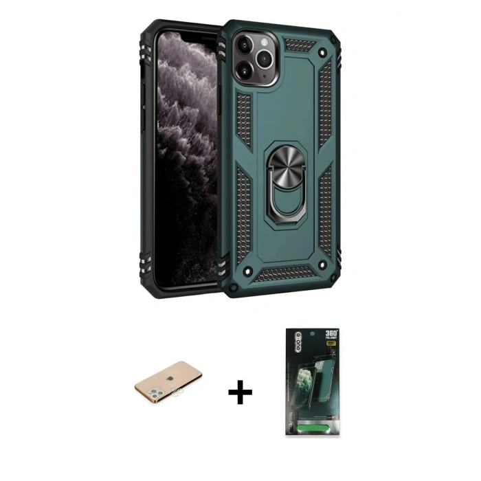 MARSİLYAN™- iPhone 11 Pro Kılıf Ahenk Klasik Koleksiyonu - Şeffaf 360 Full Body Arka Koruyucu + Renkli Kamera Lens Koruma Cam - YL