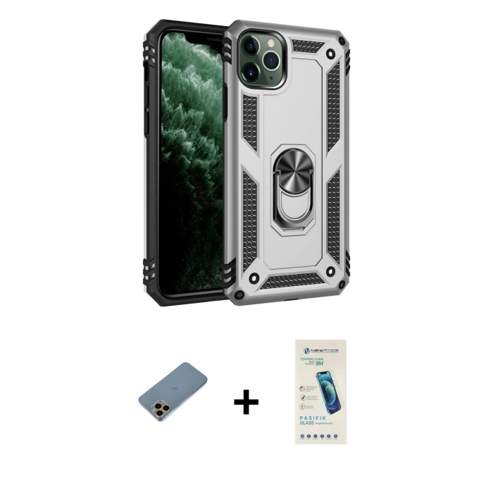 MARSİLYAN™- iPhone 11 Pro Kılıf Ahenk Klasik Koleksiyonu - Şeffaf Pasifik Cam Ekran Koruyucu + Shine Kamera Lens Koruma Cam - GD