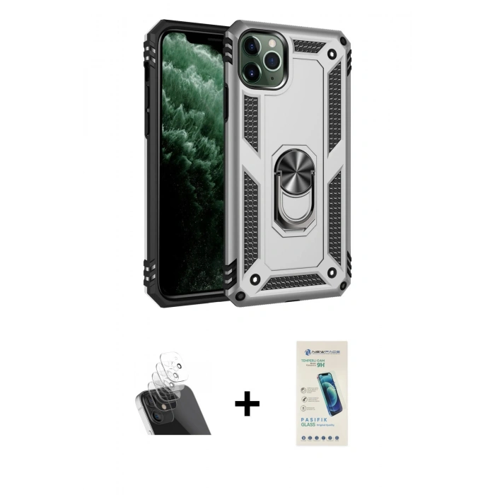 MARSİLYAN™- iPhone 11 Pro Kılıf Ahenk Klasik Koleksiyonu - Şeffaf Pasifik Cam Ekran Koruyucu + Kamera Lens Koruma Cam - SF