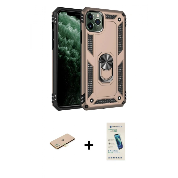 MARSİLYAN™- iPhone 11 Pro Kılıf Ahenk Klasik Koleksiyonu - Şeffaf Pasifik Cam Ekran Koruyucu + Renkli Kamera Lens Koruma Cam - PE