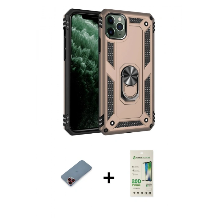 MARSİLYAN™- iPhone 11 Pro Kılıf Ahenk Klasik Koleksiyonu - Siyah 20D Premium Cam Ekran Koruyucu + Metal Kamera Lens Koruma Cam - KI