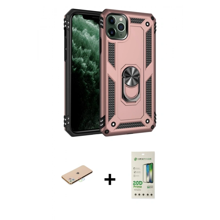 MARSİLYAN™- iPhone 11 Pro Kılıf Ahenk Klasik Koleksiyonu - Siyah 20D Premium Cam Ekran Koruyucu + Renkli Kamera Lens Koruma Cam - MI