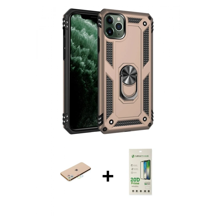 MARSİLYAN™- iPhone 11 Pro Kılıf Ahenk Klasik Koleksiyonu - Siyah 20D Premium Cam Ekran Koruyucu + Renkli Kamera Lens Koruma Cam - MI