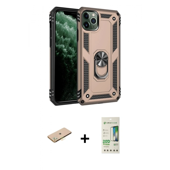 MARSİLYAN™- iPhone 11 Pro Kılıf Ahenk Klasik Koleksiyonu - Siyah 20D Premium Cam Ekran Koruyucu + Renkli Kamera Lens Koruma Cam - SI