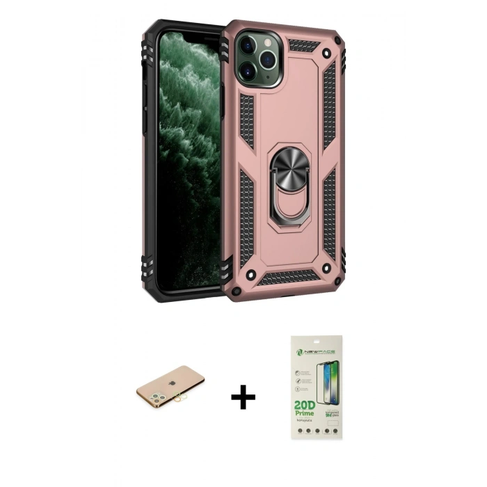 MARSİLYAN™- iPhone 11 Pro Kılıf Ahenk Klasik Koleksiyonu - Siyah 20D Premium Cam Ekran Koruyucu + Renkli Kamera Lens Koruma Cam - SI