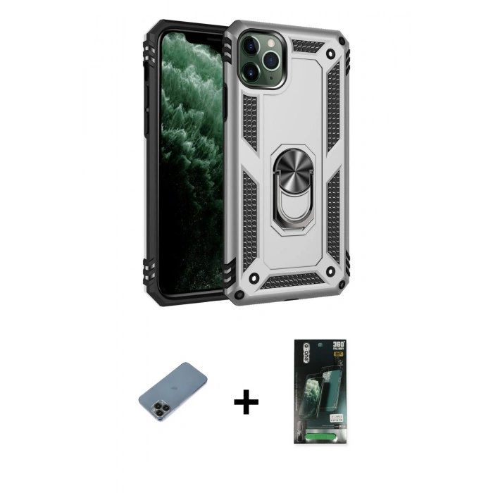 MARSİLYAN™- iPhone 11 Pro Kılıf Ahenk Klasik Koleksiyonu - Siyah 360 Mat Full Body Arka Koruyucu + Shine Kamera Lens Koruma Cam - SH