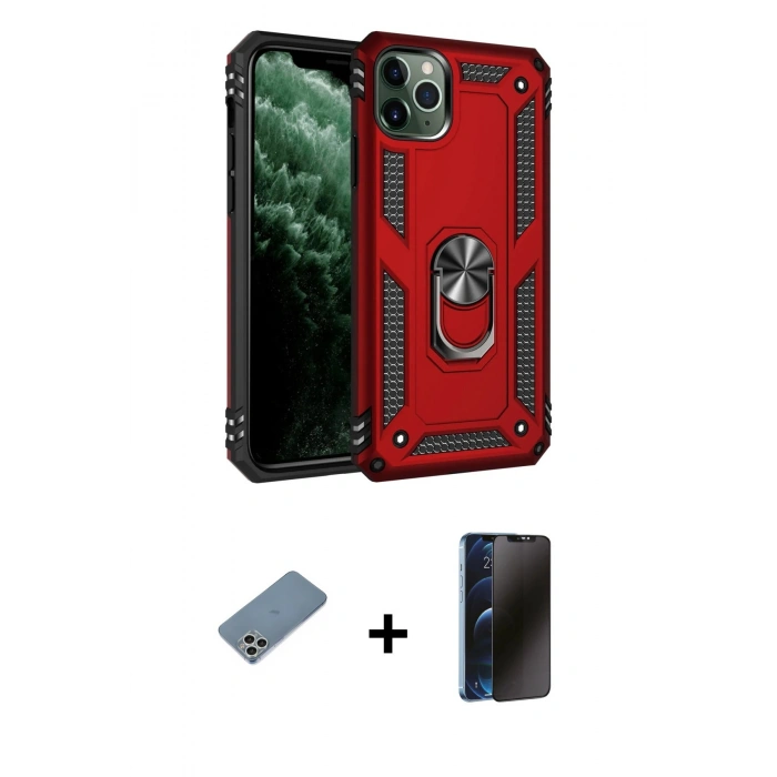 MARSİLYAN™- iPhone 11 Pro Kılıf Ahenk Klasik Koleksiyonu - Siyah 3D Antistatik Hayalet Cam Ekran Koruyucu + Shine Kamera Lens Koruma Cam - GS