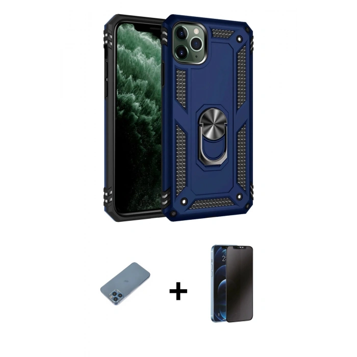 MARSİLYAN™- iPhone 11 Pro Kılıf Ahenk Klasik Koleksiyonu - Siyah 3D Antistatik Hayalet Cam Ekran Koruyucu + Shine Kamera Lens Koruma Cam - MI
