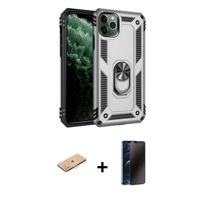 MARSİLYAN™- iPhone 11 Pro Kılıf Ahenk Klasik Koleksiyonu - Siyah 3D Antistatik Hayalet Cam Ekran Koruyucu + Renkli Kamera Lens Koruma Cam - TU