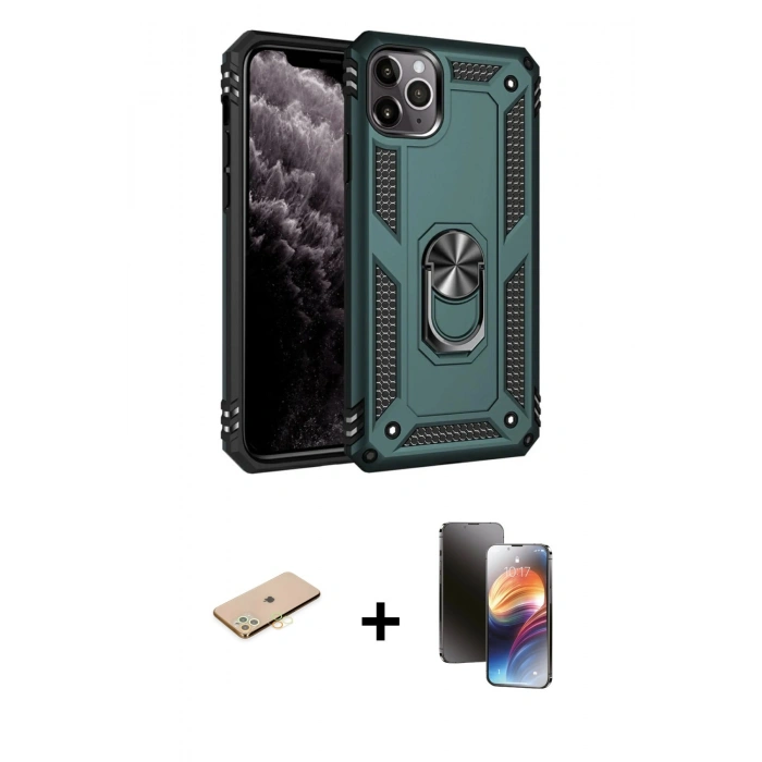 MARSİLYAN™- iPhone 11 Pro Kılıf Ahenk Klasik Koleksiyonu - Siyah 3D Antistatik Mat Seramik Nano Ekran Koruyucu + Renkli Kamera Lens Koruma Cam - SI