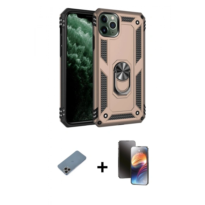 MARSİLYAN™- iPhone 11 Pro Kılıf Ahenk Klasik Koleksiyonu - Siyah 3D Antistatik Mat Seramik Nano Ekran Koruyucu + Shine Kamera Lens Koruma Cam - GI