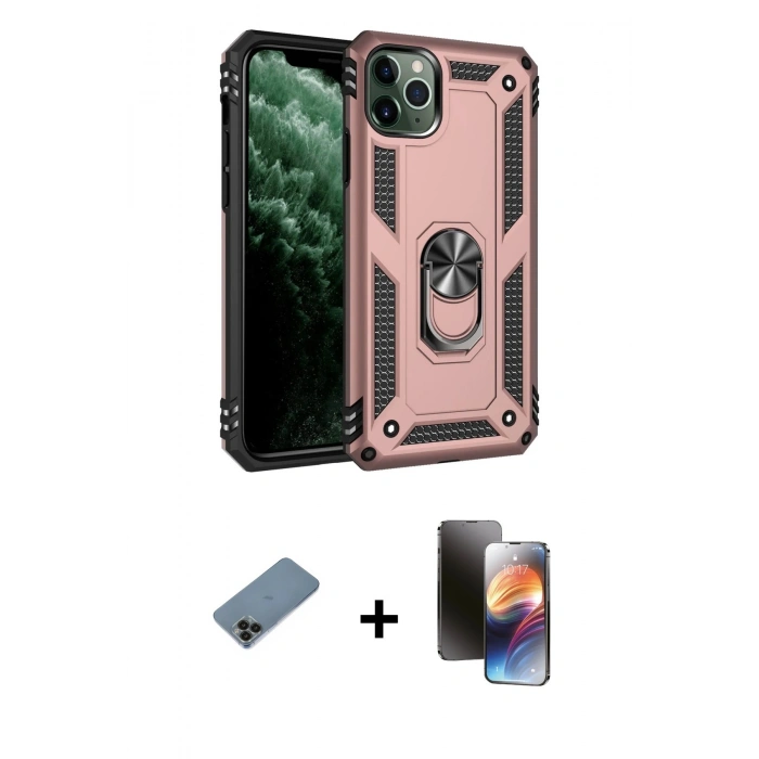 MARSİLYAN™- iPhone 11 Pro Kılıf Ahenk Klasik Koleksiyonu - Siyah 3D Antistatik Mat Seramik Nano Ekran Koruyucu + Shine Kamera Lens Koruma Cam - SH