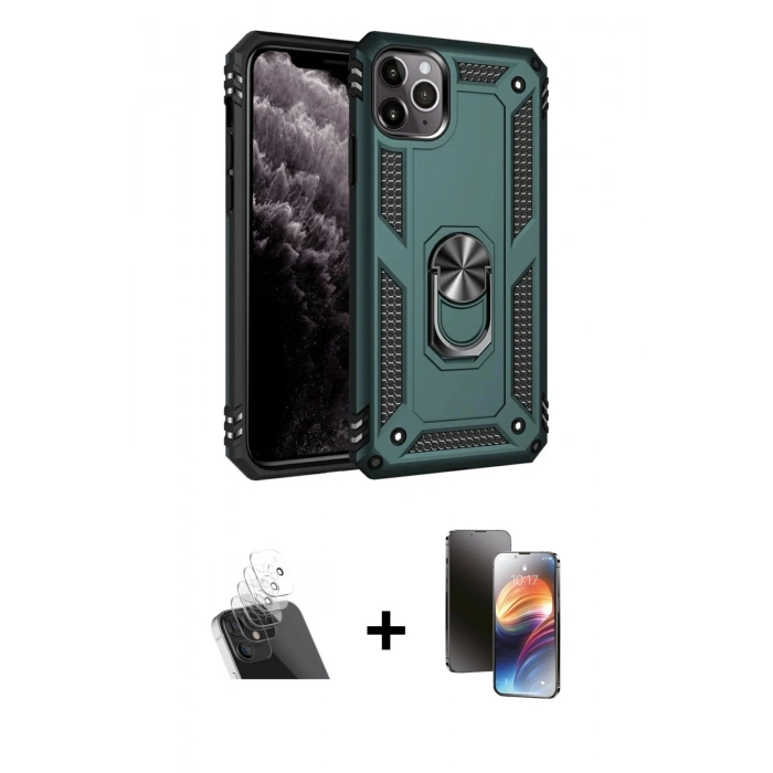 MARSİLYAN™- iPhone 11 Pro Kılıf Ahenk Klasik Koleksiyonu - Siyah 3D Antistatik Mat Seramik Nano Ekran Koruyucu + Kamera Lens Koruma Cam - SF
