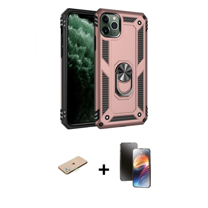 MARSİLYAN™- iPhone 11 Pro Kılıf Ahenk Klasik Koleksiyonu - Siyah 3D Antistatik Mat Seramik Nano Ekran Koruyucu + Yeşil Renkli Kamera Lens Koruma Cam