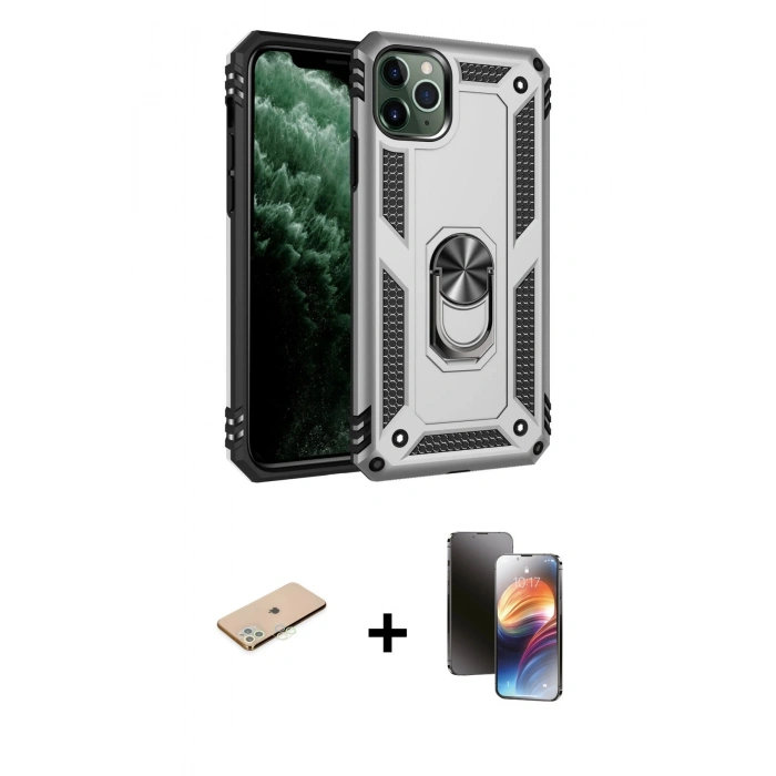 MARSİLYAN™- iPhone 11 Pro Kılıf Ahenk Klasik Koleksiyonu - Siyah 3D Antistatik Mat Seramik Nano Ekran Koruyucu + Yeşil Renkli Kamera Lens Koruma Cam