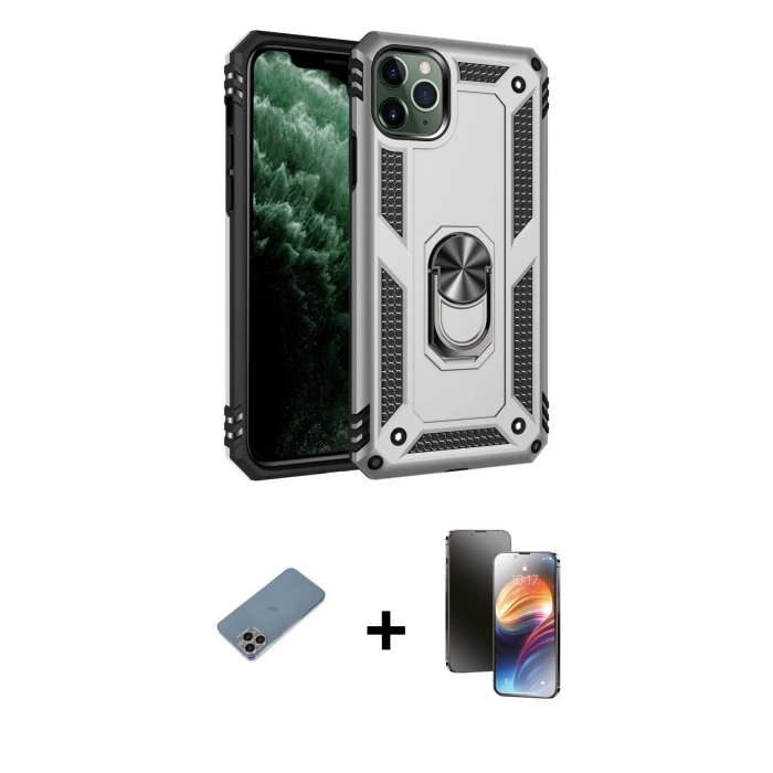 MARSİLYAN™- iPhone 11 Pro Kılıf Ahenk Klasik Koleksiyonu - Siyah 3D Antistatik Mat Seramik Nano Ekran Koruyucu + Shine Kamera Lens Koruma Cam - GI