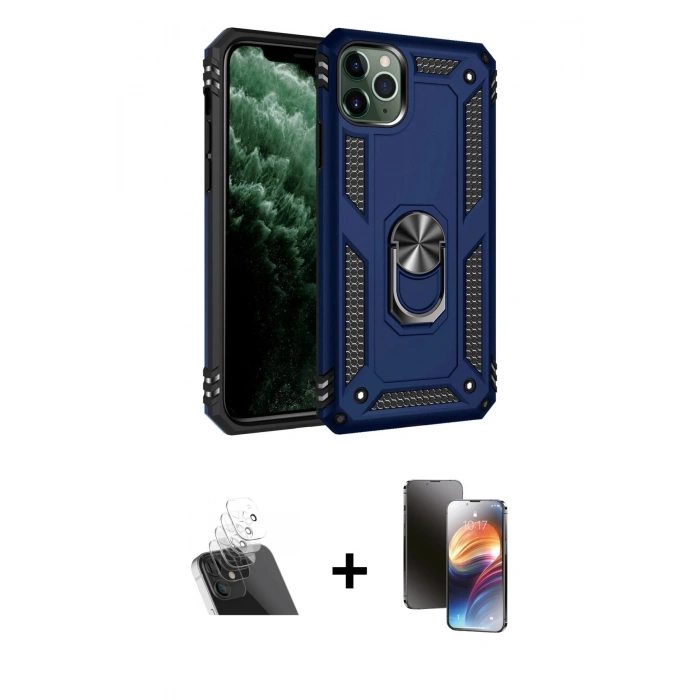 MARSİLYAN™- iPhone 11 Pro Kılıf Ahenk Klasik Koleksiyonu - Siyah 3D Antistatik Mat Seramik Nano Ekran Koruyucu + Kamera Lens Koruma Cam - SF