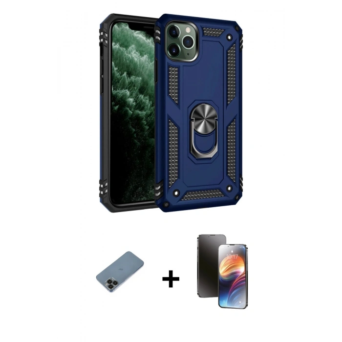 MARSİLYAN™- iPhone 11 Pro Kılıf Ahenk Klasik Koleksiyonu - Siyah 3D Antistatik Mat Seramik Nano Ekran Koruyucu + Shine Kamera Lens Koruma Cam - SH