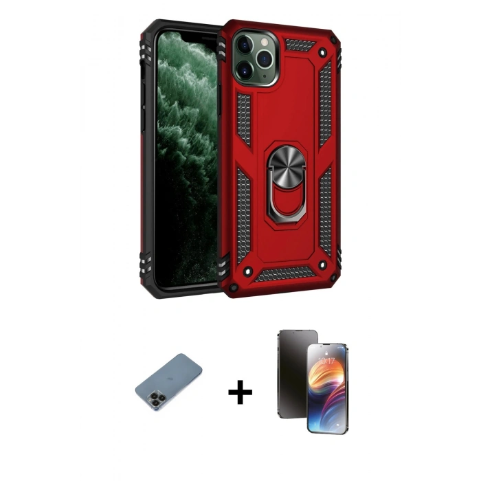 MARSİLYAN™- iPhone 11 Pro Kılıf Ahenk Klasik Koleksiyonu - Siyah 3D Antistatik Mat Seramik Nano Ekran Koruyucu + Shine Kamera Lens Koruma Cam - SH