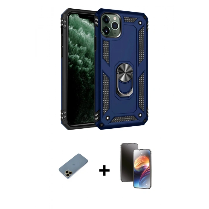 MARSİLYAN™- iPhone 11 Pro Kılıf Ahenk Klasik Koleksiyonu - Siyah 3D Antistatik Mat Seramik Nano Ekran Koruyucu + Gold Shine Kamera Lens Koruma Cam