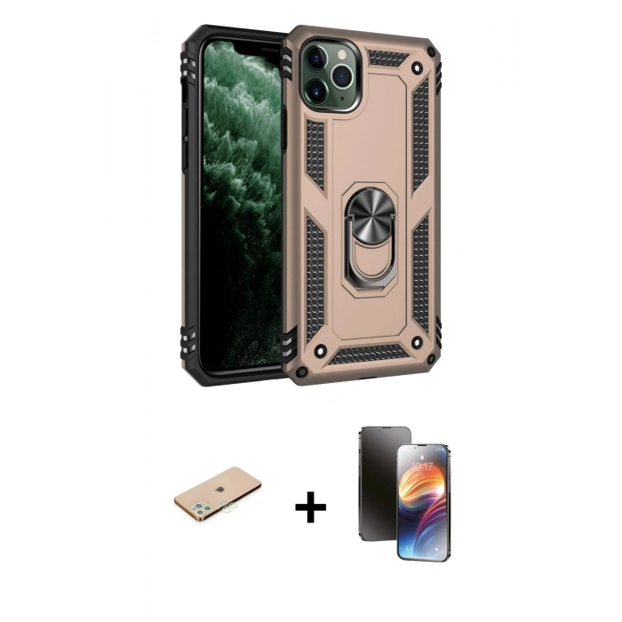 MARSİLYAN™- iPhone 11 Pro Kılıf Ahenk Klasik Koleksiyonu - Siyah 3D Antistatik Mat Seramik Nano Ekran Koruyucu + Yeşil Renkli Kamera Lens Koruma Cam