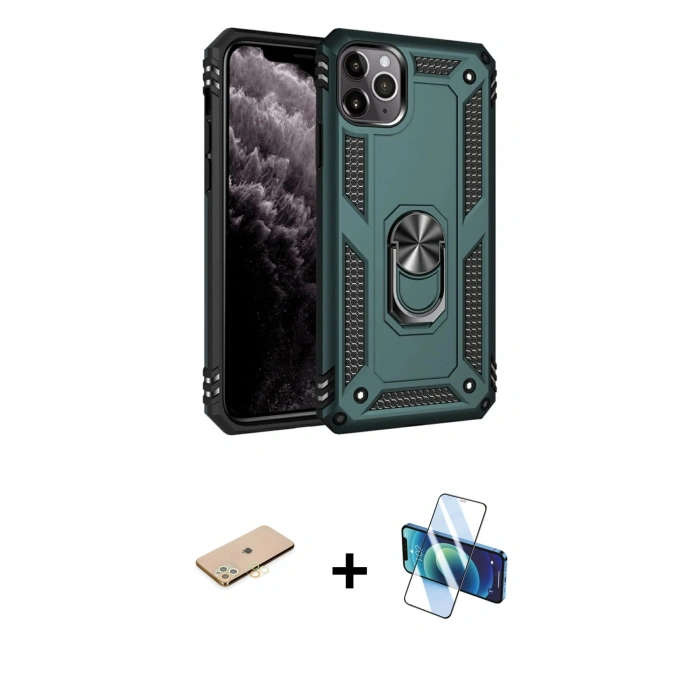 MARSİLYAN™- iPhone 11 Pro Kılıf Ahenk Klasik Koleksiyonu - Siyah 3D Antistatik Seramik Nano Ekran Koruyucu + Renkli Kamera Lens Koruma Cam - SI