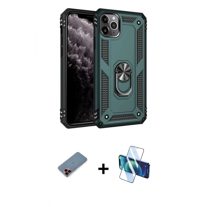 MARSİLYAN™- iPhone 11 Pro Kılıf Ahenk Klasik Koleksiyonu - Siyah 3D Antistatik Seramik Nano Ekran Koruyucu + Metal Kamera Lens Koruma Cam - KI