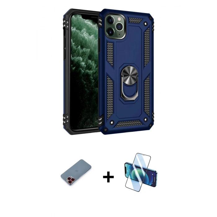 MARSİLYAN™- iPhone 11 Pro Kılıf Ahenk Klasik Koleksiyonu - Siyah 3D Antistatik Seramik Nano Ekran Koruyucu + Metal Kamera Lens Koruma Cam - KI