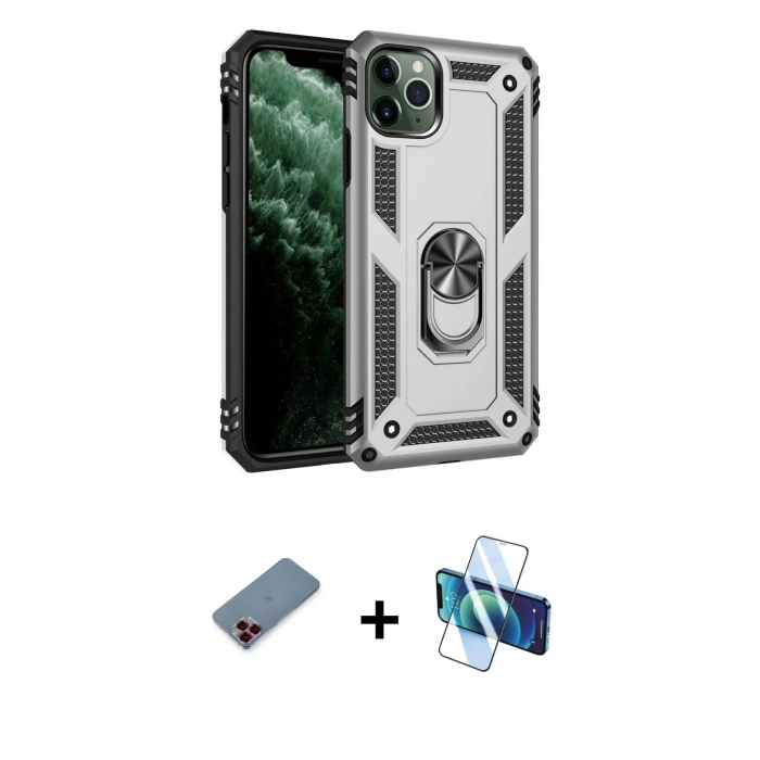 MARSİLYAN™- iPhone 11 Pro Kılıf Ahenk Klasik Koleksiyonu - Siyah 3D Antistatik Seramik Nano Ekran Koruyucu + Metal Kamera Lens Koruma Cam - KI