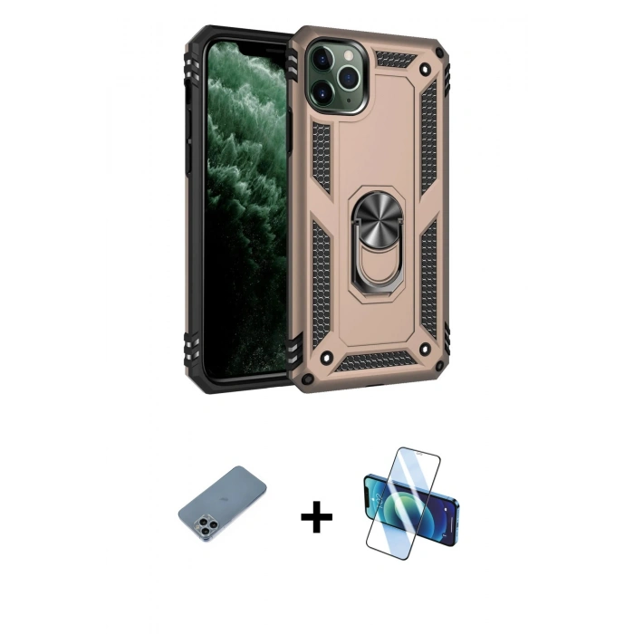 MARSİLYAN™- iPhone 11 Pro Kılıf Ahenk Klasik Koleksiyonu - Siyah 3D Antistatik Seramik Nano Ekran Koruyucu + Shine Kamera Lens Koruma Cam - SABE