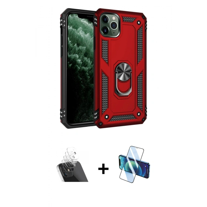 MARSİLYAN™- iPhone 11 Pro Kılıf Ahenk Klasik Koleksiyonu - Siyah 3D Antistatik Seramik Nano Ekran Koruyucu + Kamera Lens Koruma Cam - SF