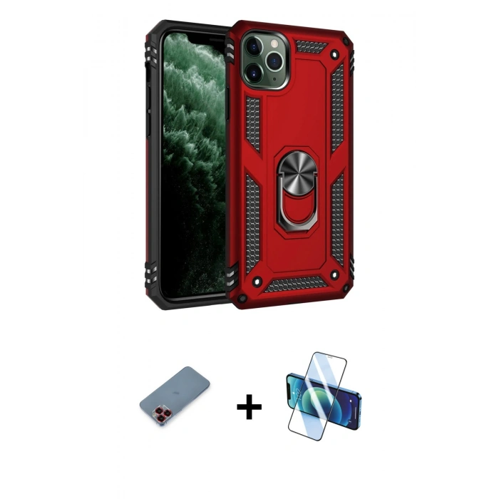 MARSİLYAN™- iPhone 11 Pro Kılıf Ahenk Klasik Koleksiyonu - Siyah 3D Antistatik Seramik Nano Ekran Koruyucu + Metal Kamera Lens Koruma Cam - KI