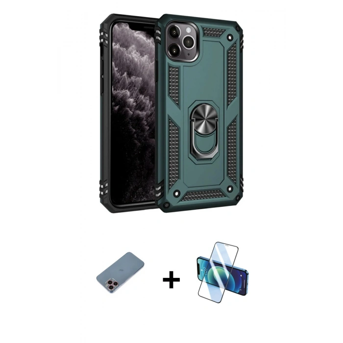 MARSİLYAN™- iPhone 11 Pro Kılıf Ahenk Klasik Koleksiyonu - Siyah 3D Antistatik Seramik Nano Ekran Koruyucu + Shine Kamera Lens Koruma Cam - PE