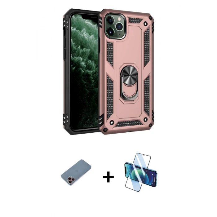 MARSİLYAN™- iPhone 11 Pro Kılıf Ahenk Klasik Koleksiyonu - Siyah 3D Antistatik Seramik Nano Ekran Koruyucu + Shine Kamera Lens Koruma Cam - PE