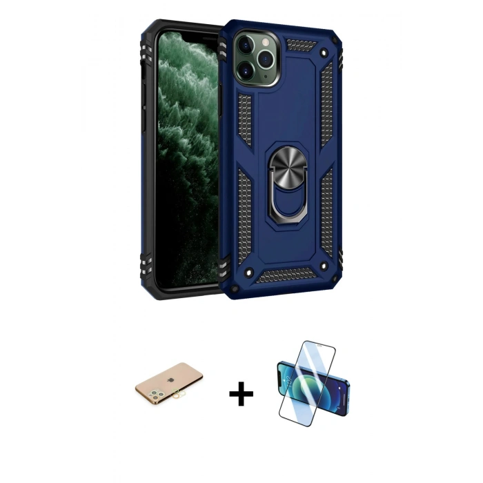 MARSİLYAN™- iPhone 11 Pro Kılıf Ahenk Klasik Koleksiyonu - Siyah 3D Antistatik Seramik Nano Ekran Koruyucu + Renkli Kamera Lens Koruma Cam - SI
