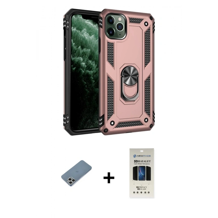 MARSİLYAN™- iPhone 11 Pro Kılıf Ahenk Klasik Koleksiyonu - Siyah 5D Hayalet Cam Ekran Koruyucu + Shine Kamera Lens Koruma Cam - GS
