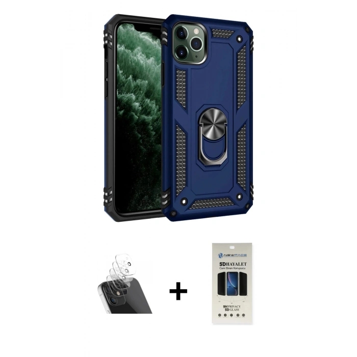 MARSİLYAN™- iPhone 11 Pro Kılıf Ahenk Klasik Koleksiyonu - Siyah 5D Hayalet Cam Ekran Koruyucu + Kamera Lens Koruma Cam - SF