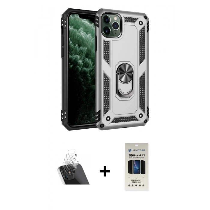 MARSİLYAN™- iPhone 11 Pro Kılıf Ahenk Klasik Koleksiyonu - Siyah 5D Hayalet Cam Ekran Koruyucu + Kamera Lens Koruma Cam - SF