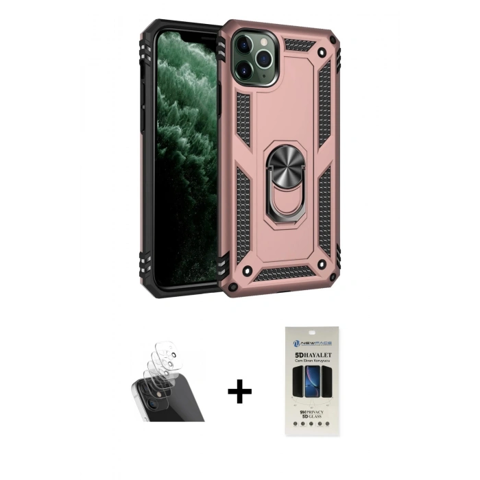 MARSİLYAN™- iPhone 11 Pro Kılıf Ahenk Klasik Koleksiyonu - Siyah 5D Hayalet Cam Ekran Koruyucu + Kamera Lens Koruma Cam - SF