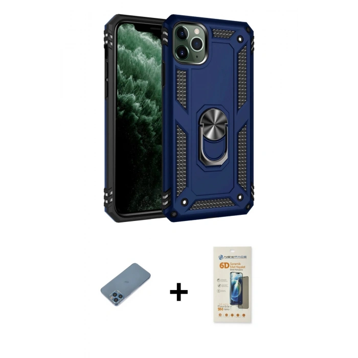 MARSİLYAN™- iPhone 11 Pro Kılıf Ahenk Klasik Koleksiyonu - Siyah 6D Mat Seramik Hayalet Nano Ekran Koruyucu + Shine Kamera Lens Koruma Cam - MI