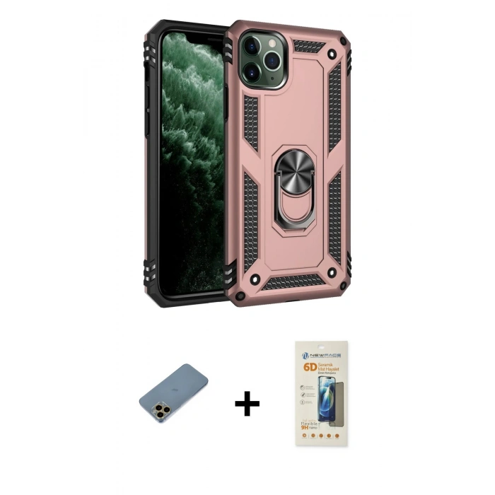MARSİLYAN™- iPhone 11 Pro Kılıf Ahenk Klasik Koleksiyonu - Siyah 6D Mat Seramik Hayalet Nano Ekran Koruyucu + Shine Kamera Lens Koruma Cam - GD