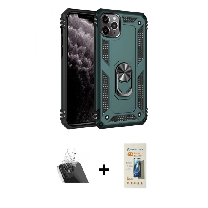 MARSİLYAN™- iPhone 11 Pro Kılıf Ahenk Klasik Koleksiyonu - Siyah 6D Mat Seramik Hayalet Nano Ekran Koruyucu + Şeffaf Kamera Lens Koruma Cam